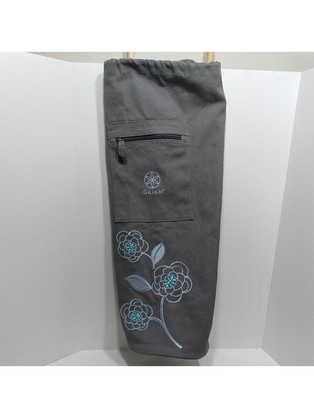 Gaiam Blue Gray Embroidered Floral Yoga Mat BAG-ONLY